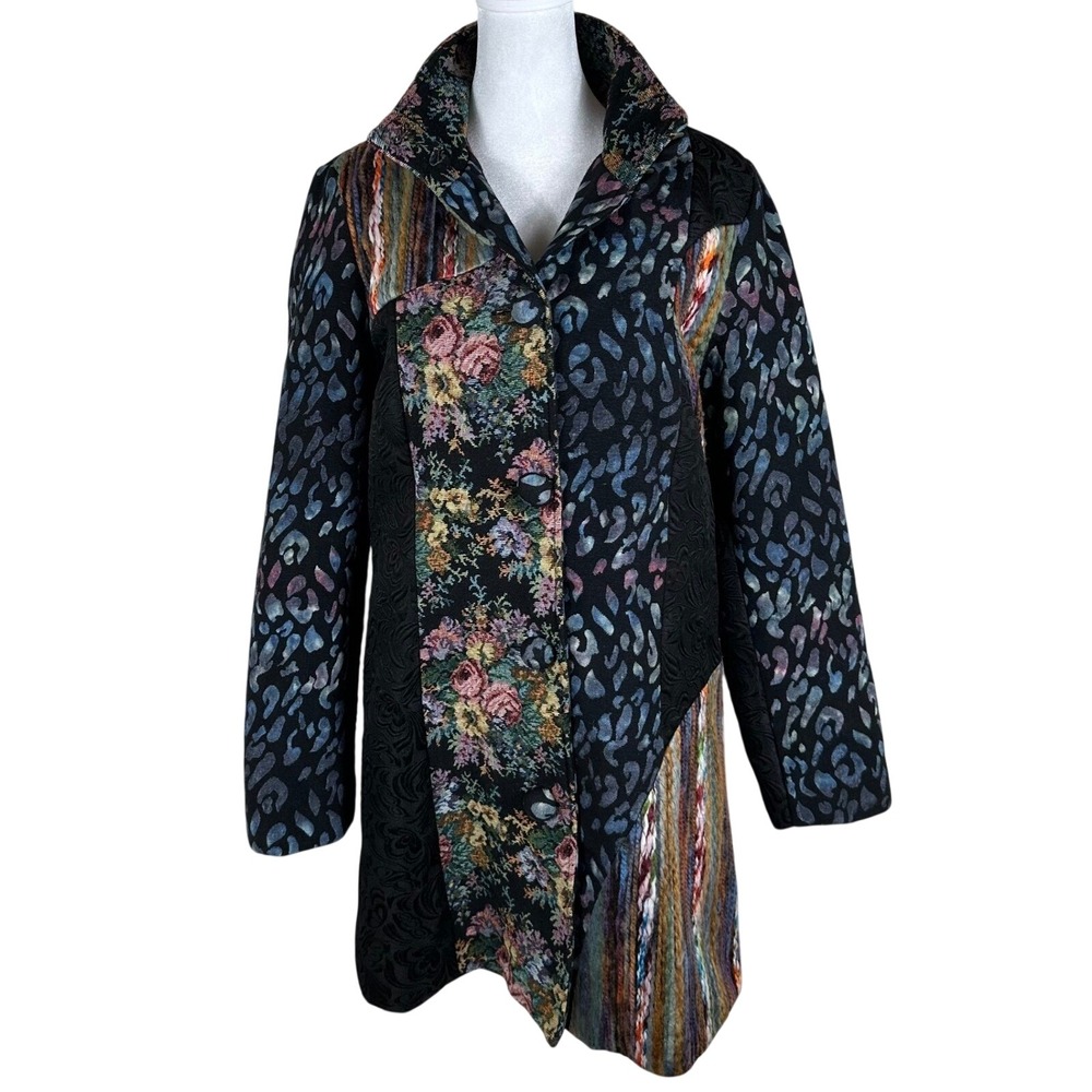Moka Sport Jacket Womens S‎ Patchwork Leopard Floral Stand Collar Eclectic Mod